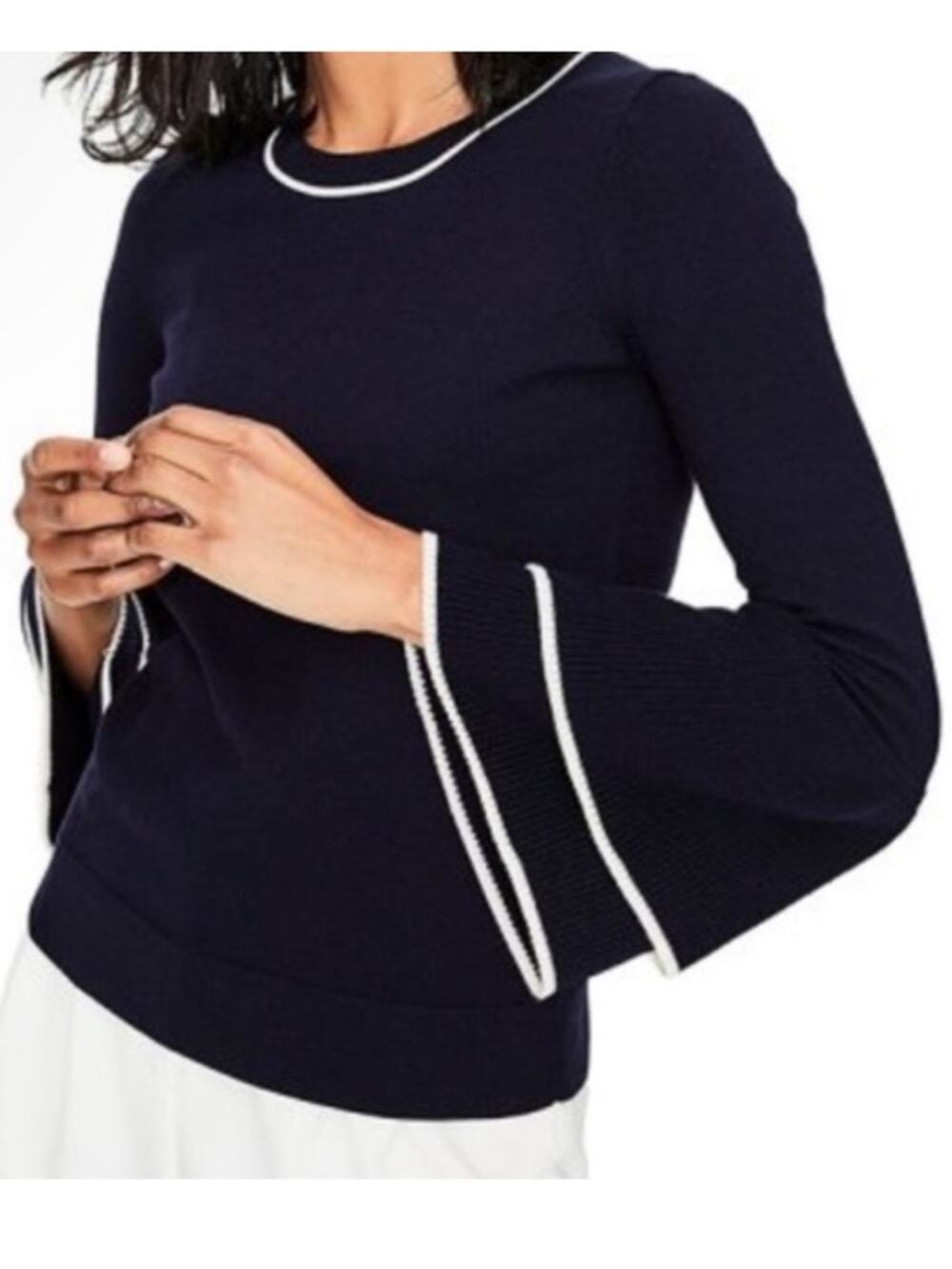 Boden Wool Cotton Blend Bell Sleeve Sweater Navy Size 6